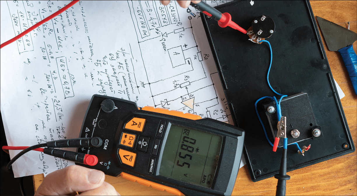 process of making electrical measurements with multimeter, testing the equipment