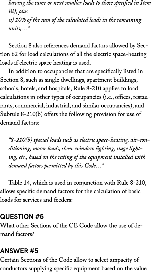 having the same or next smaller loads to those specified in Item iii); plus v) 10% of the sum of the calculated loads...