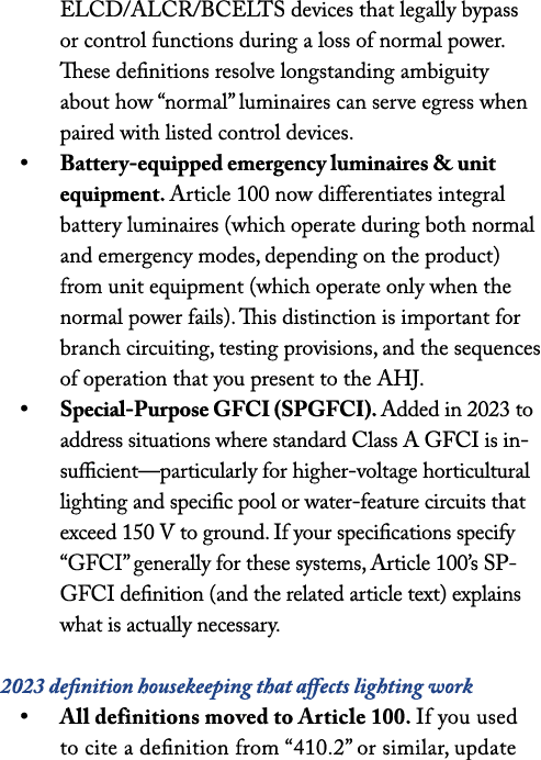 ELCD/ALCR/BCELTS devices that legally bypass or control functions during a loss of normal power. These definitions re...
