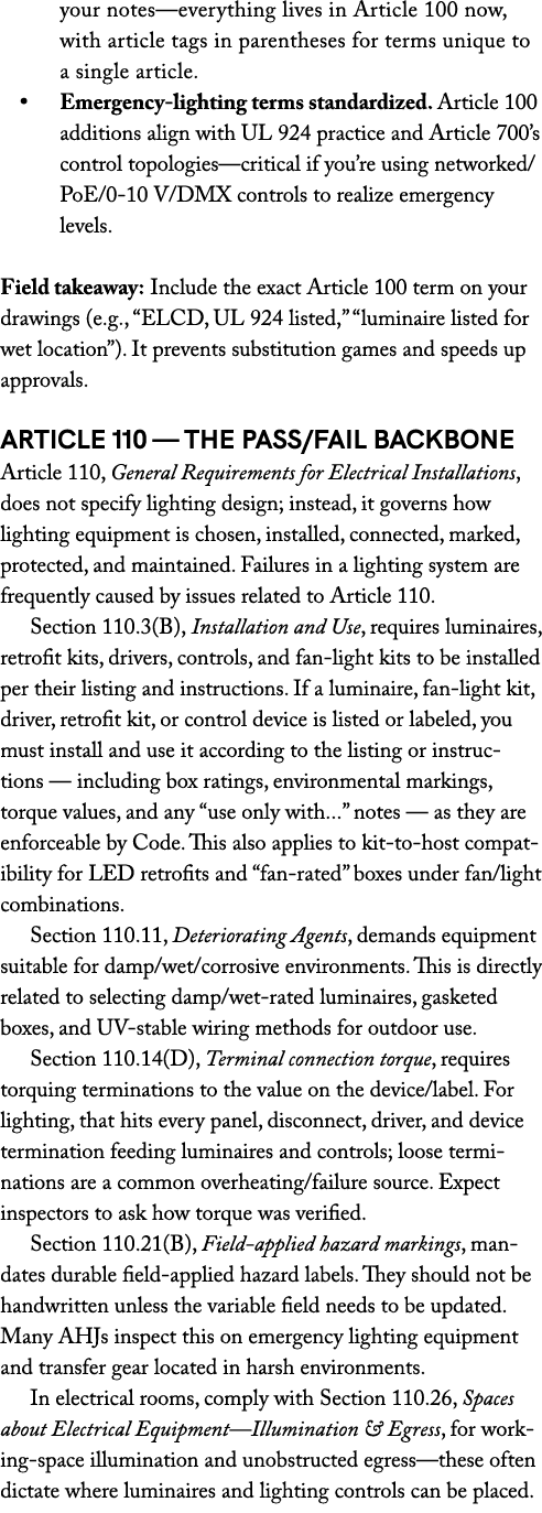 your notes—everything lives in Article 100 now, with article tags in parentheses for terms unique to a single article...