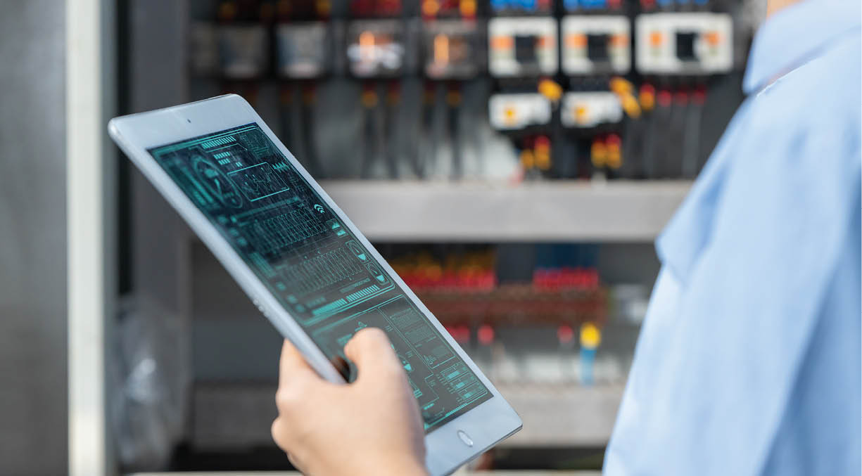 Electrician Engineer woman working check service maintenance electricity main circuit fuse and power system in industry factory