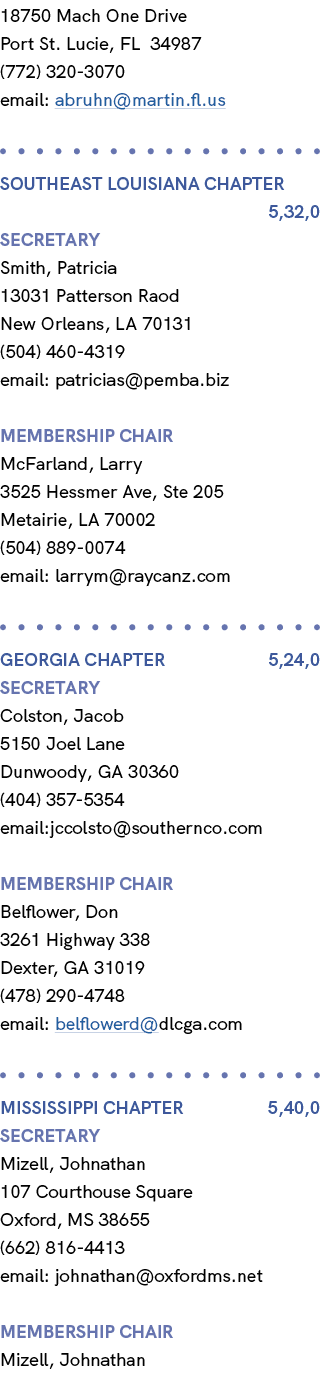 18750 Mach One Drive Port St. Lucie, FL 34987 (772) 320 3070 email: abruhn@martin.fl.us SOUTHEAST LOUISIANA Chapter 5...