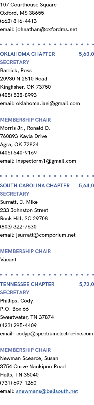107 Courthouse Square Oxford, MS 38655 (662) 816 4413 email: johnathan@oxfordms.net OKLAHOMA Chapter 5,60,0 Secretary...