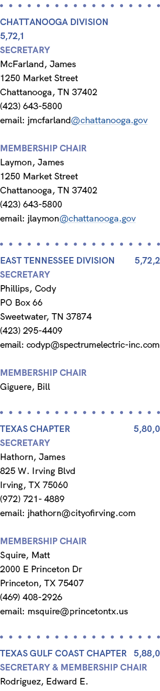  CHATTANOOGA Division 5,72,1 Secretary McFarland, James 1250 Market Street Chattanooga, TN 37402 (423) 643 5800 email...