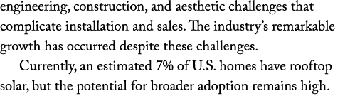 engineering, construction, and aesthetic challenges that complicate installation and sales. The industry’s remarkable...