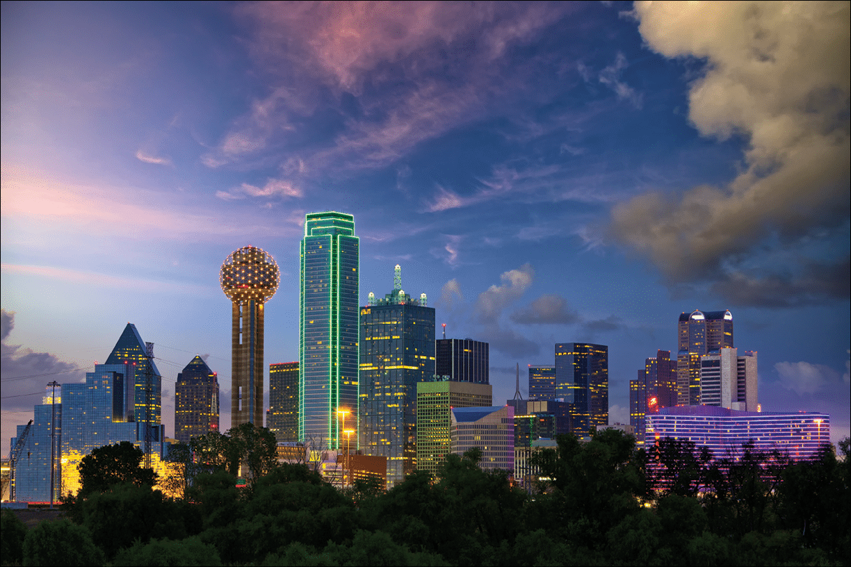 Dallas City skyline at dusk, Texas, USA