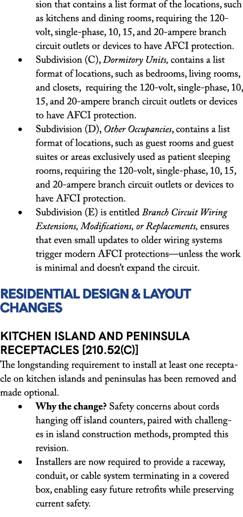 sion that contains a list format of the locations, such as kitchens and dining rooms, requiring the 120 volt, single ...