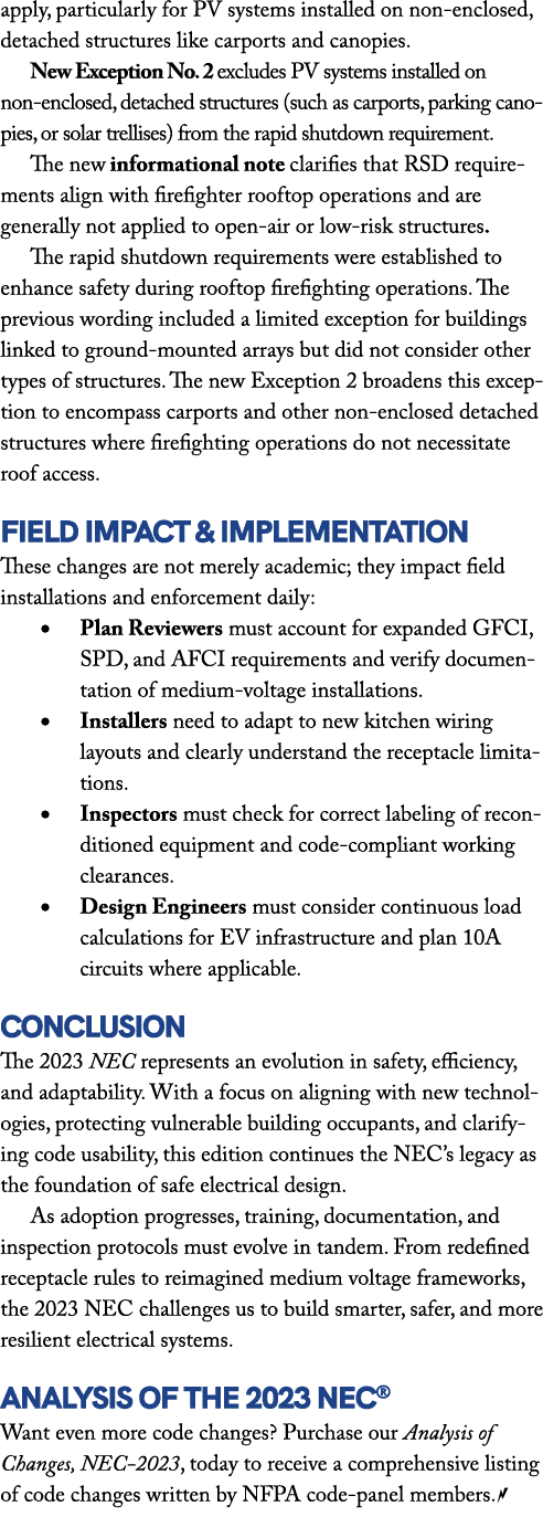 apply, particularly for PV systems installed on non enclosed, detached structures like carports and canopies. New Exc...