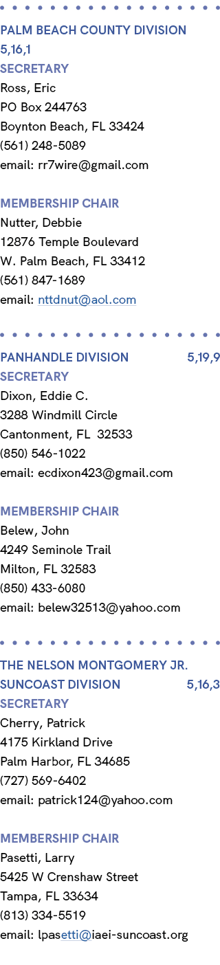  PALM BEACH COUNTY Division 5,16,1 Secretary Ross, Eric PO Box 244763 Boynton Beach, FL 33424 (561) 248 5089 email: r...