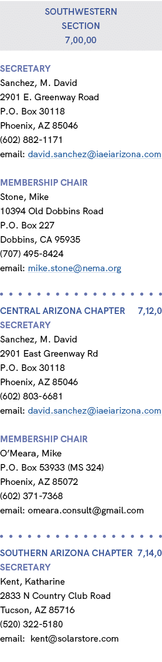 Southwestern section 7,00,00 Secretary Sanchez, M. David 2901 E. Greenway Road P.O. Box 30118 Phoenix, AZ 85046 (602)...