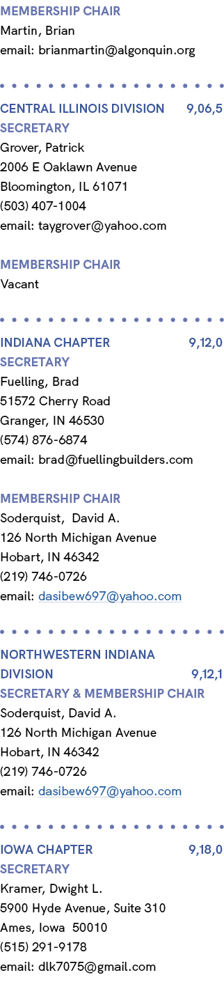 membership chair Martin, Brian email: brianmartin@algonquin.org Central Illinois Division 9,06,5 Secretary Grover, Pa...