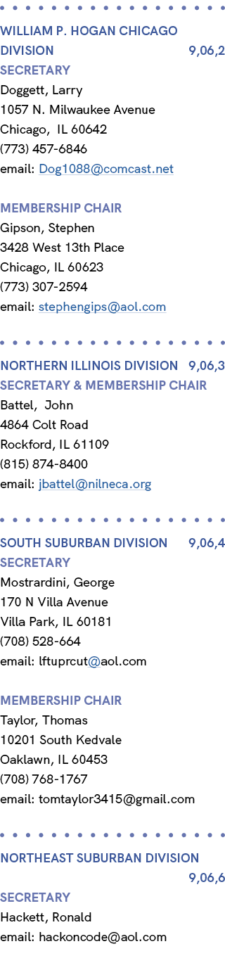  WILLIAM P. HOGAN CHICAGO Division 9,06,2 Secretary Doggett, Larry 1057 N. Milwaukee Avenue Chicago, IL 60642 (773) 4...