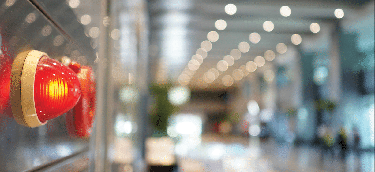 Imagery about fires, alarms, dangers, fire extinguishers.