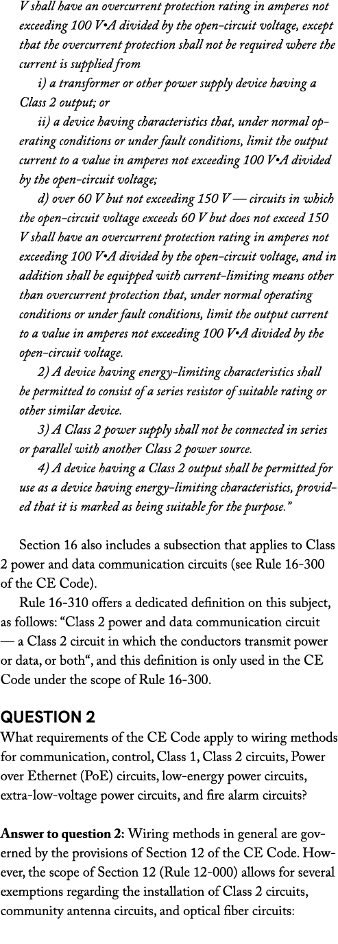 V shall have an overcurrent protection rating in amperes not exceeding 100 V•A divided by the open circuit voltage, e...
