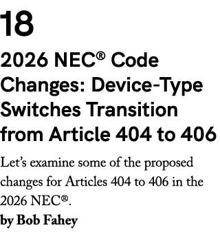 18 2026 NEC® Code Changes: Device Type Switches Transition from Article 404 to 406 Let’s examine some of the proposed...