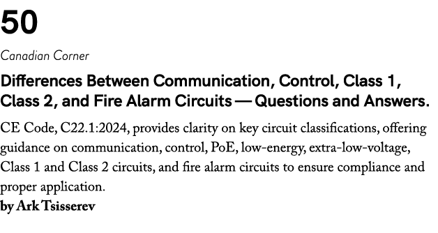 50 Canadian Corner Differences Between Communication, Control, Class 1, Class 2, and Fire Alarm Circuits — Questions ...