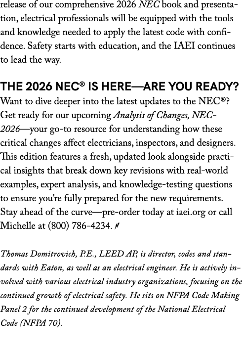 release of our comprehensive 2026 NEC book and presentation, electrical professionals will be equipped with the tools...