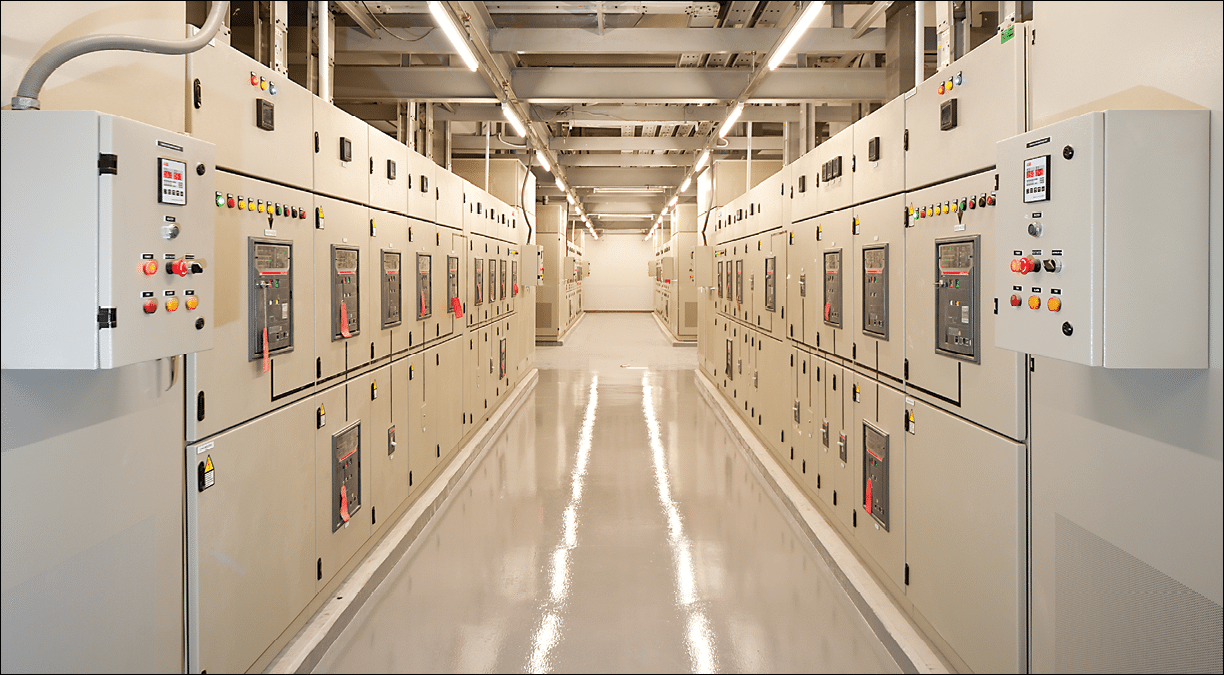 Switchgear in the electrical room.