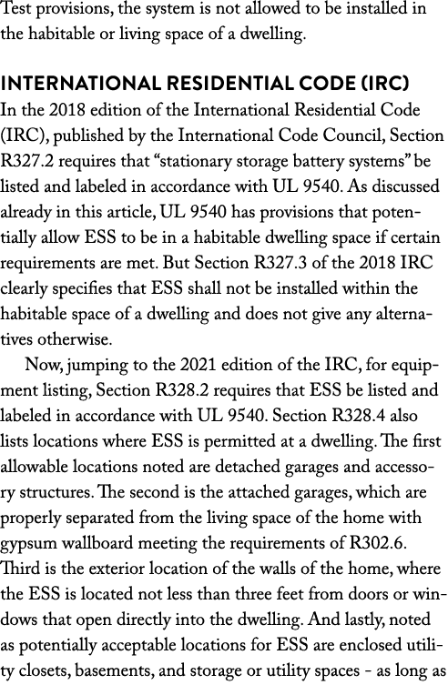 Test provisions, the system is not allowed to be installed in the habitable or living space of a dwelling. Internatio...