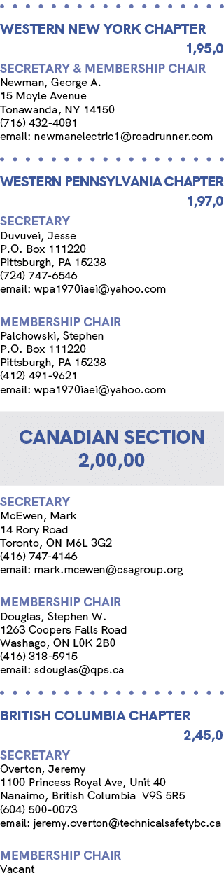  WESTERN NEW YORK Chapter 1,95,0 Secretary & MEMBERSHIP CHAIR Newman, George A. 15 Moyle Avenue Tonawanda, NY 14150 (...