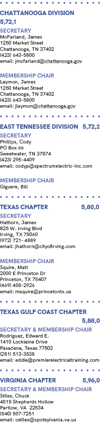  CHATTANOOGA Division 5,72,1 Secretary McFarland, James 1250 Market Street Chattanooga, TN 37402 (423) 643 5800 email...
