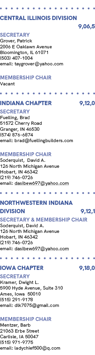  Central Illinois Division 9,06,5 Secretary Grover, Patrick 2006 E Oaklawn Avenue Bloomington, IL 61071 (503) 407 100...