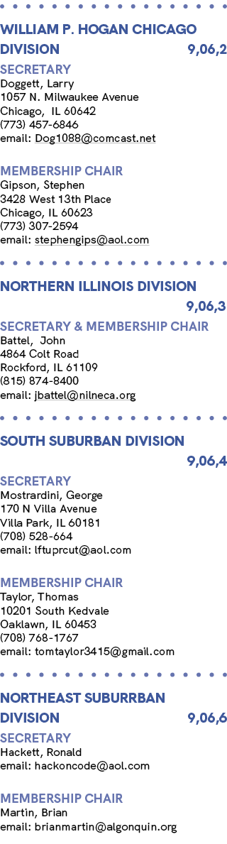  WILLIAM P. HOGAN CHICAGO Division 9,06,2 Secretary Doggett, Larry 1057 N. Milwaukee Avenue Chicago, IL 60642 (773) 4...