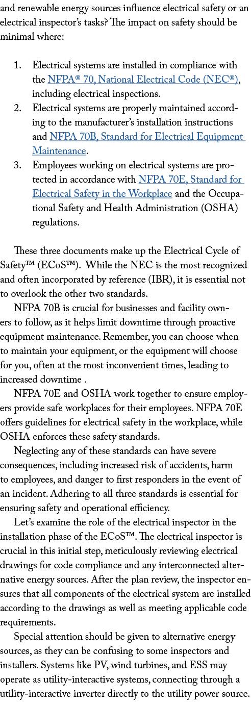 and renewable energy sources influence electrical safety or an electrical inspector’s tasks? The impact on safety sho...