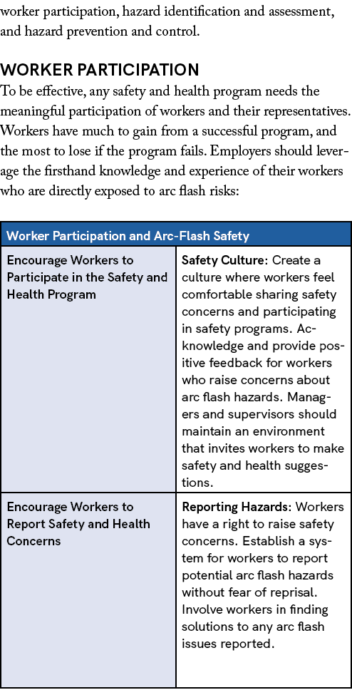 worker participation, hazard identification and assessment, and hazard prevention and control. Worker Participation T...