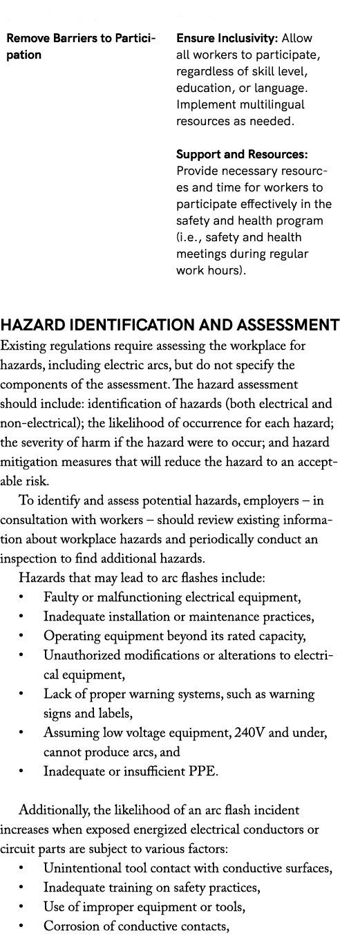  Hazard Identification and Assessment Existing regulations require assessing the workplace for hazards, including ele...