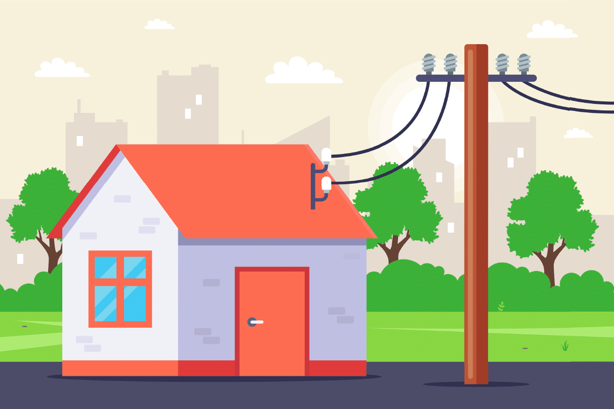 electricity supply to a private house. flat vector illustration.