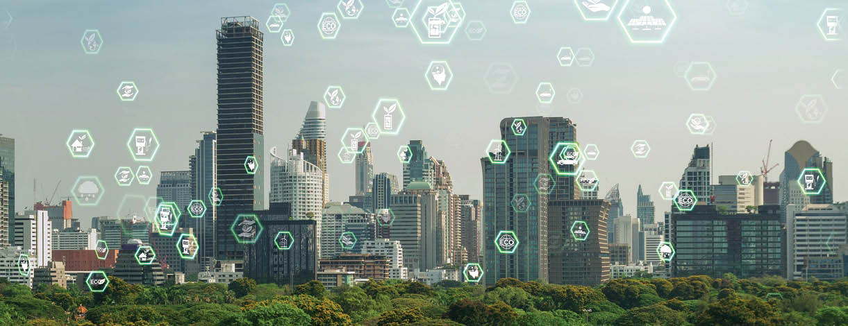 Green city technology shifting towards sustainable alteration concept by clean energy , recycling and zero waste management to reduce pollution generation and achieve ESG goals .