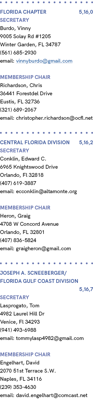 Florida Chapter 5,16,0 Secretary Burdo, Vinny 9005 Solay Rd #1205 Winter Garden, FL 34787 (561) 685 2930 email: vinny...