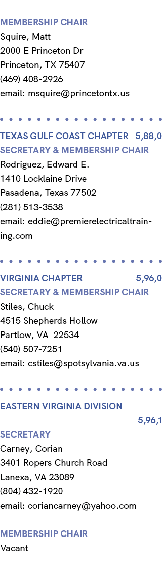  membership chair Squire, Matt 2000 E Princeton Dr Princeton, TX 75407 (469) 408 2926 email: msquire@princetontx.us T...