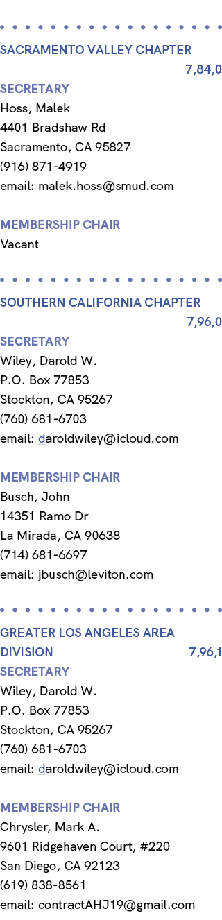  SACRAMENTO VALLEY CHAPTER 7,84,0 Secretary Hoss, Malek 4401 Bradshaw Rd Sacramento, CA 95827 (916) 871 4919 email: m...