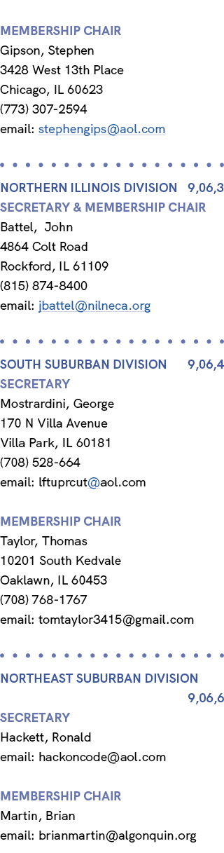  membership chair Gipson, Stephen 3428 West 13th Place Chicago, IL 60623 (773) 307 2594 email: stephengips@aol.com NO...