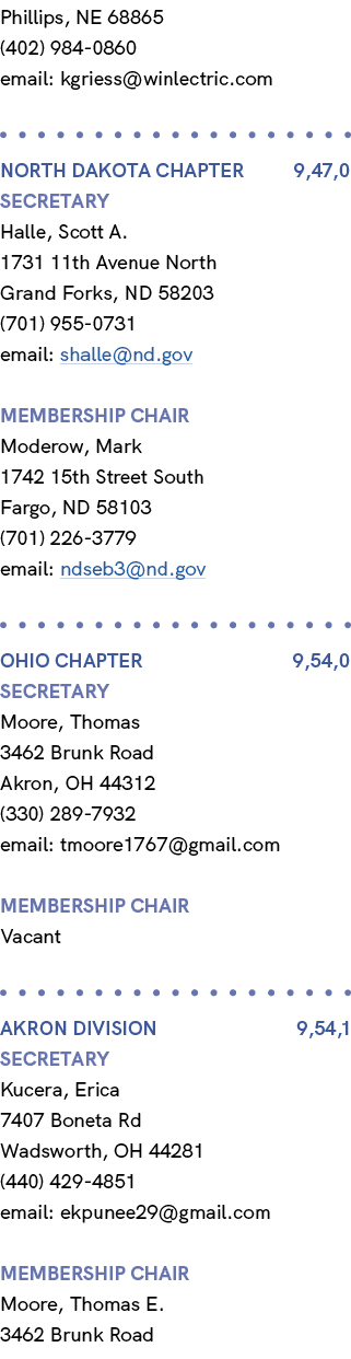 Phillips, NE 68865 (402) 984 0860 email: kgriess@winlectric.com NORTH DAKOTA Chapter 9,47,0 Secretary Halle, Scott A....