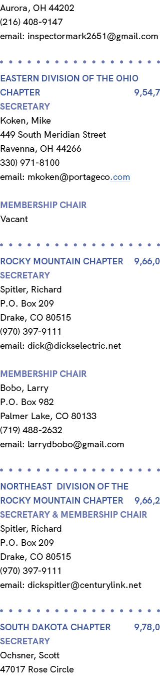 Aurora, OH 44202 (216) 408 9147 email: inspectormark2651@gmail.com EASTERN Division OF THE OHIO Chapter 9,54,7 Secret...