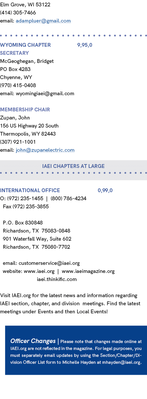 Elm Grove, WI 53122 (414) 305 7466 email: adampluer@gmail.com WYOMING Chapter 9,95,0 Secretary McGeoghegan, Bridget P...
