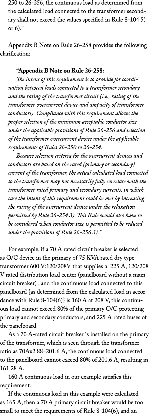 250 to 26 256, the continuous load as determined from the calculated load connected to the transformer secondary shal...