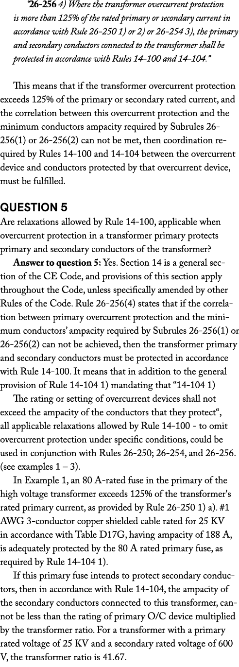 “26 256 4) Where the transformer overcurrent protection is more than 125% of the rated primary or secondary current i...