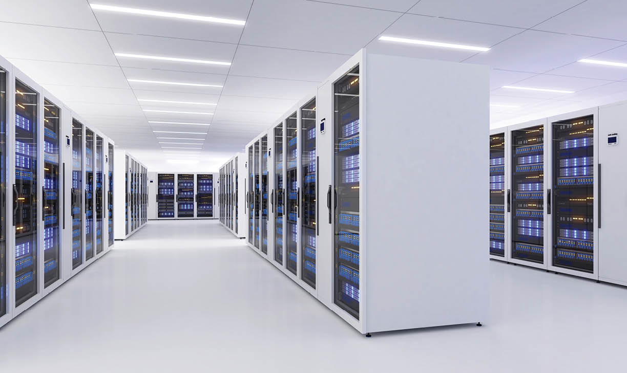 Shot of Data Center With Multiple Rows of Fully Operational Server Racks. Modern Telecommunications,Data center cooling,server room,3d rendering