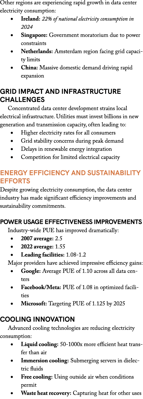 Other regions are experiencing rapid growth in data center electricity consumption: • Ireland: 22% of national electr...