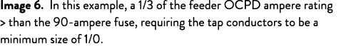 Image 6. In this example, a 1/3 of the feeder OCPD ampere rating  than the 90 ampere fuse, requiring the tap conduct...