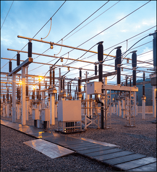 Electric substation at dusk