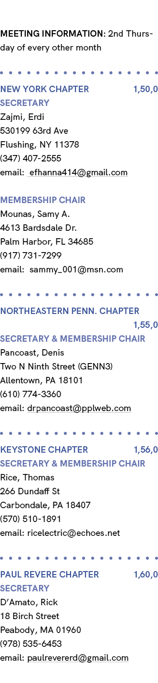 MEETING INFORMATION: 2nd Thursday of every other month NEW YORK Chapter 1,50,0 Secretary Zajmi, Erdi 530199 63rd Ave ...