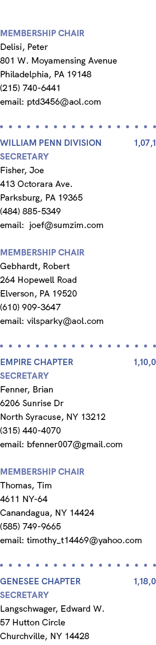 membership chair Delisi, Peter 801 W. Moyamensing Avenue Philadelphia, PA 19148 (215) 740 6441 email: ptd3456@aol.com...