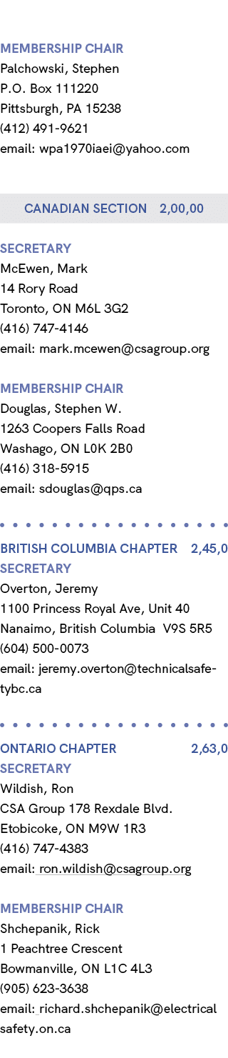 membership chair Palchowski, Stephen P.O. Box 111220 Pittsburgh, PA 15238 (412) 491 9621 email: wpa1970iaei@yahoo.com...