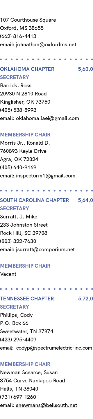 107 Courthouse Square Oxford, MS 38655 (662) 816 4413 email: johnathan@oxfordms.net OKLAHOMA Chapter 5,60,0 Secretary...