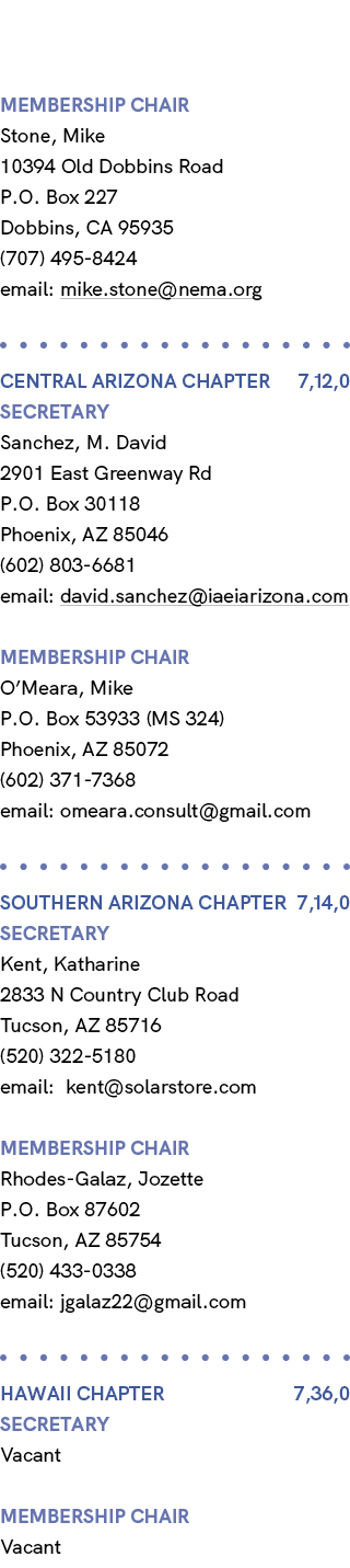  membership chair Stone, Mike 10394 Old Dobbins Road P.O. Box 227 Dobbins, CA 95935 (707) 495 8424 email: mike.stone@...